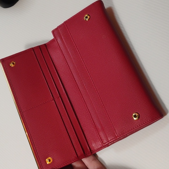 Prada Saffiano Leather Metal Bar Flap Continental Wallet W/Cardholder - Picture 4 of 13